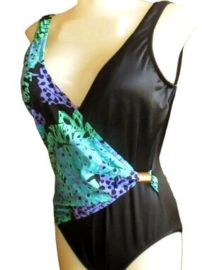 One Piece NEON Sash 10 NWT Vintage Womens Swimsuit NEW 1980's CASTAWAYS SASH